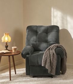 Dark Gray Recliner Chair, Overstuffed Armchair, Manual Recliner, Living Room Seating, Reading Chair, Padded Footrest, Home Theater Seating