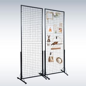 Professional Gridwall Display 2-Pack 24"x67" Double-Sided Retail Grid Wall Panels with Sturdy T-Base & 20 Display Hooks/Clips for Boutique