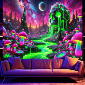 2D Flat, 2D Flat Fluorescent Tapestry, Boho Mushroom Fluorescent Print, Room Decor and Christmas Decorations Wall Hanging for Bedroom, Living Roo (size: 80*60in)