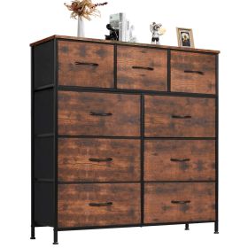 Dresser For Bedroom With 9 Fabric Storage Drawer Wardrobe Tall Chest Organizer Closet Adult Kids Clothes Cabinet Furniture (Color: Blown)